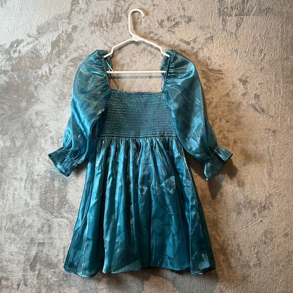 Thirty/Thirty Half Sleeves Flared Stretchy Teal Dress Womens Size Small - Picture 2 of 6